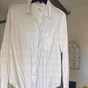 H&M White Long-Sleeve Linen Button-Down Shirt